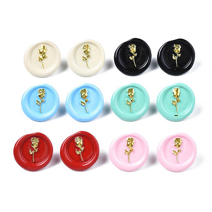 Flat Round with Rose Flower Stud Earrings for Women, Cadmium Free & Nickel Free & Lead Free