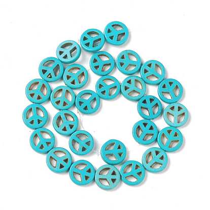 Synthetic Howlite Beads Strands, Dyed, Flat Round & Flat Round with Peace Sign
