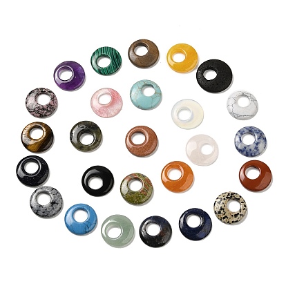 Mixed Gemstone Pendants, Donut/Pi Disc Charms