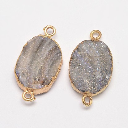 Овальные соединители звенья агата натуральные друзы, с эко-фурнитурой из латуни золотистого цвета, 26~28x15x5~7 мм, отверстие : 2 мм