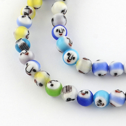 Round Handmade Lampwork Bead Strands, with Face Pattern