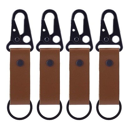 4Pcs PU Leather Belt Keychains, Car Key Keychains, with Alloy Key Rings & Snap Clasps, Black