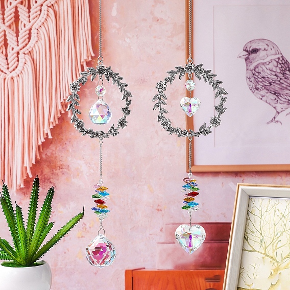 Рождественский венок стеклянные ловцы солнца, подвесные украшения на тему чакры, создатель радуги, для украшения сада и дома