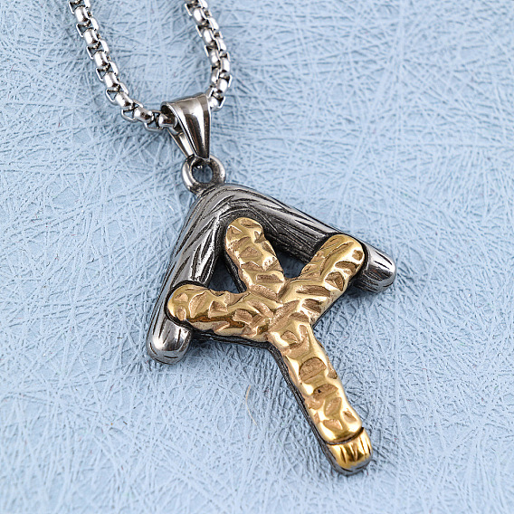 304 Stainless Steel Textured Viking Rune Pendant Necklaces for Men