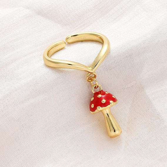 Латунные эмалевые открытые манжеты для женщин, гриб, стойки покрытие, прочное покрытие, без кадмия и без свинца