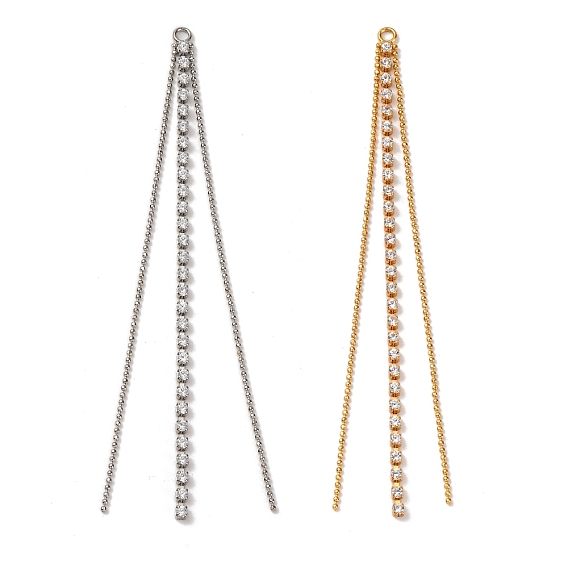 Большие подвески из латуни с микропейвом и прозрачным фианитом, кисточка из шариковой цепочки