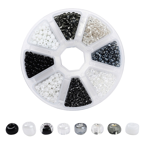 8 Style Glass Round Seed Beads, Opaque Colours & Silver Lined Round Hole & Ceylon &  Transparent Inside Colours & Trans Round Hole Beads, Small Craft Beads, for DIY Jewelry Making