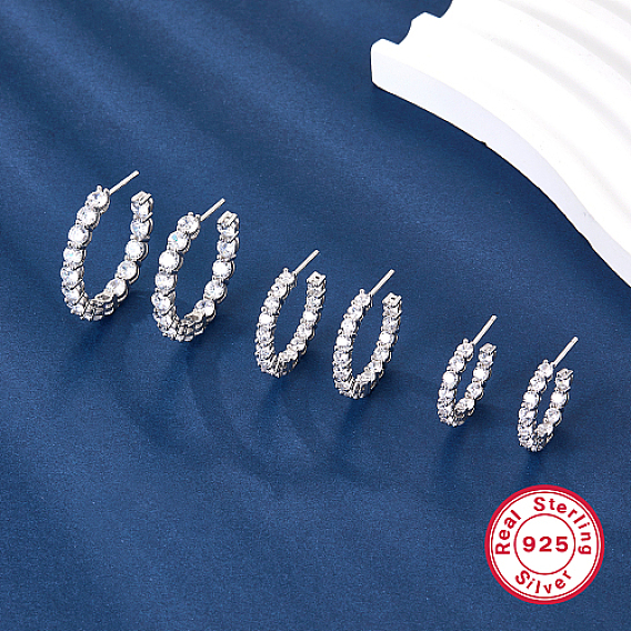 Серьги-гвоздики в форме кольца с родиевым покрытием 925 из стерлингового серебра, серьги-полукольца с фианитами