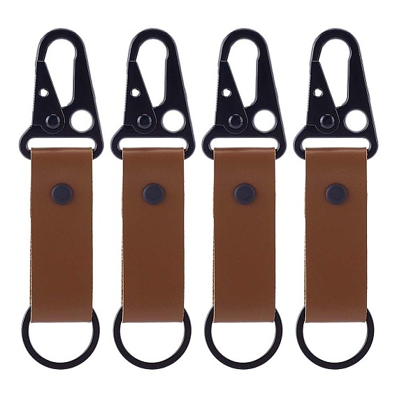 4Pcs PU Leather Belt Keychains, Car Key Keychains, with Alloy Key Rings & Snap Clasps, Black
