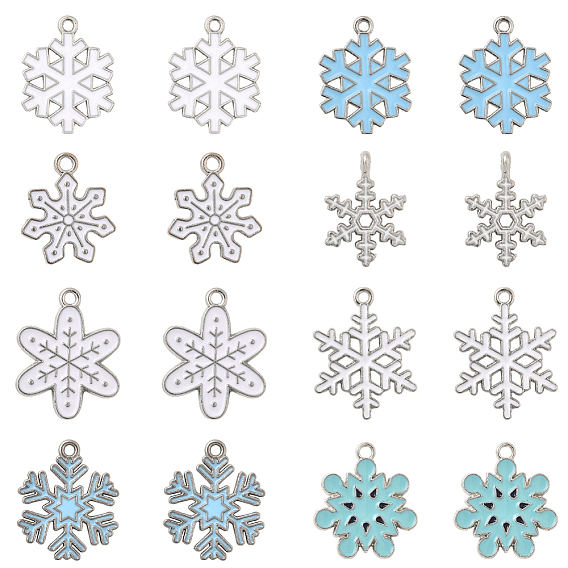 48 шт 8 стили подвески из сплава эмали, рождественские снежинки, без кадмия и без свинца, платина