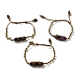 Natural Gemstone Bullet Braided Bead Bracelets, Nylon Macrame Pouch Adjustable Bracelets with Peridot Chips for Women Men
