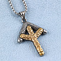 304 Stainless Steel Textured Viking Rune Pendant Necklaces for Men