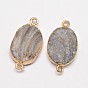 Овальные соединители звенья агата натуральные друзы, с эко-фурнитурой из латуни золотистого цвета, 26~28x15x5~7 мм, отверстие : 2 мм
