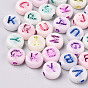 Leuchtende Acrylperlen, Leuchten im Dunkeln, horizontales Loch, flache runde mit zufälligen buchstaben