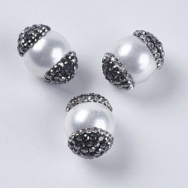 Бусины со стразами, полимерная глина , с жемчугом из раковины , колонка, кристалл и гематит