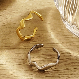 Wave Stainless Steel Cuff Rings, Open Finger Rings