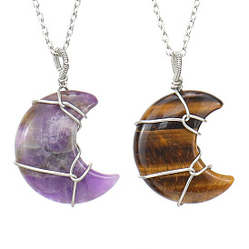 Natural & Synthetic Mixed Gemstone Pendant Necklaces, Moon