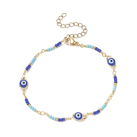 Латунный браслет-цепочка со звеном от сглаза со стеклянными бусинами для женщин