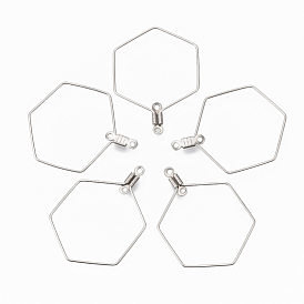 304 pendentifs en fil d'acier inoxydable, conclusions de boucle d'oreille, hexagone