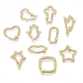 Brass Spring Gate Rings, Nickel Free, Star & Lightning & Palm & Heart & Oval & Lip & Rectangle & Cloud