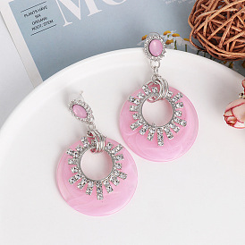 Chic Resin Diamond Earrings with Oversized Round Hoops - 53009