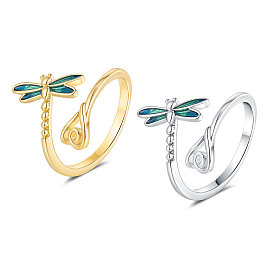 Anillos abiertos de puño de latón esmaltado, libélula