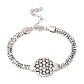 304 Stainless Steel Flower Link Bracelet with Curb Chains