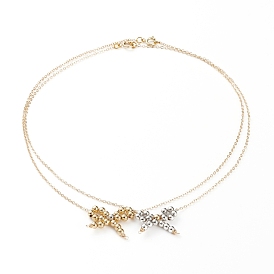 Brass Pendant Necklaces, with Cable Chains and Spring Ring Clasps, Bowknot