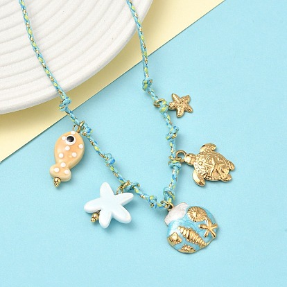 Ожерелья с подвесками из нержавеющей стали в форме панциря черепахи с морской звездой и рыбой, с керамикой ручной работы, без кадмия и без свинца и без никеля