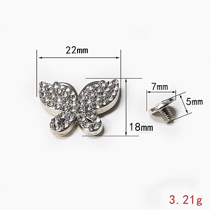 Alloy Collision Rivets, with Rhinestone, for Clothes Bag Shoes Leather Craft, Butterfly