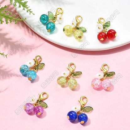 32 piezas 8 colores cereza acrílico y colgante de cristal decoración, con broches de langosta de la aleación de la garra