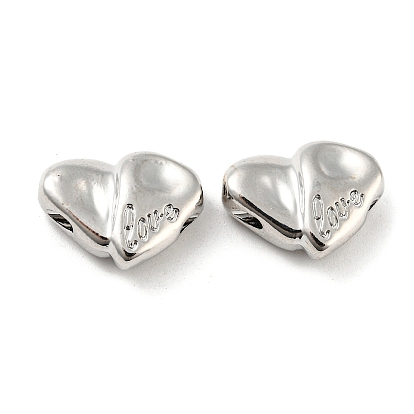 Rack Plating Alloy Beads,  Lead Free & Cadmium Free & Nickel Free, Heart with Word Love