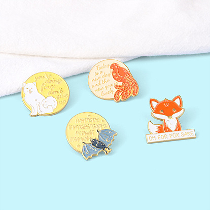 Cartoon Animal Brooches - Fox, Dog and Bat Alloy Pins with Creative Enamel Coating
