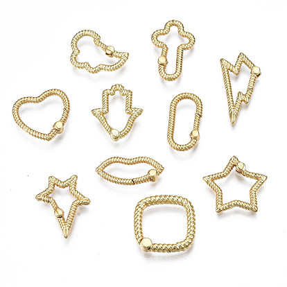 Brass Spring Gate Rings, Nickel Free, Star & Lightning & Palm & Heart & Oval & Lip & Rectangle & Cloud