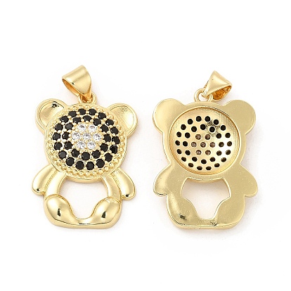 Brass Micro Pave Cubic Zirconia Pendants, Cadmium Free & Lead Free, Bear Charms, Golden