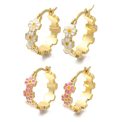 Серьги-кольца из латуни с цветочным покрытием, с эмалью, долговечный, без свинца и без кадмия, реальный 18 k позолоченный