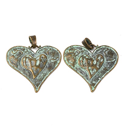 Сердце тибетский стиль сплава большие кулоны, без кадмия и без свинца, 61x64.5x2 мм, отверстие : 9x4 мм