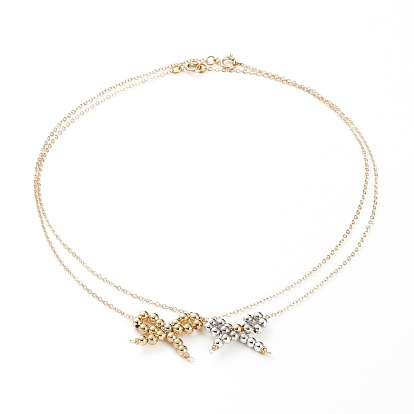 Brass Pendant Necklaces, with Cable Chains and Spring Ring Clasps, Bowknot