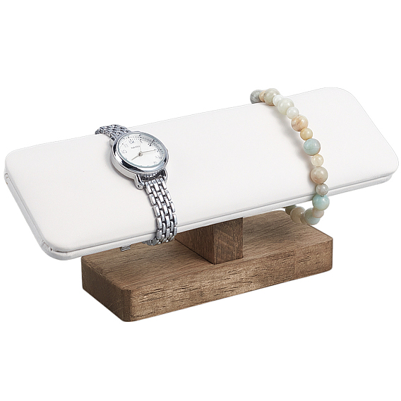 Подставки для браслетов из искусственной кожи с т-образной планкой и деревянной основой, держатель органайзера для часов, Браслет