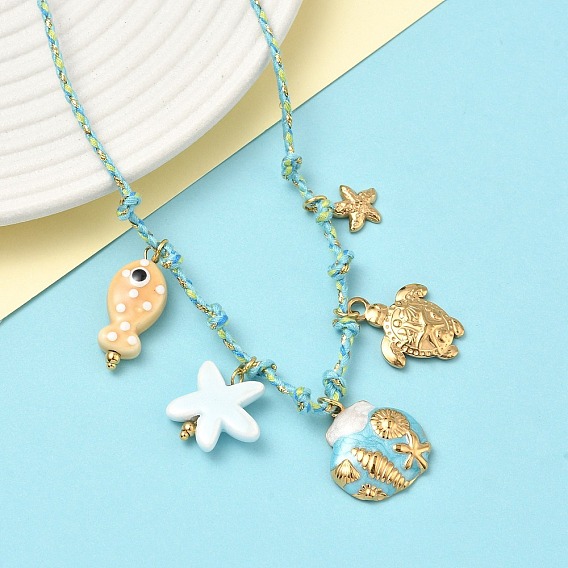 Ожерелья с подвесками из нержавеющей стали в форме панциря черепахи с морской звездой и рыбой, с керамикой ручной работы, без кадмия и без свинца и без никеля