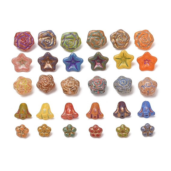 Handmade Lampwork Beads, Flower, Golden Metal Enlaced