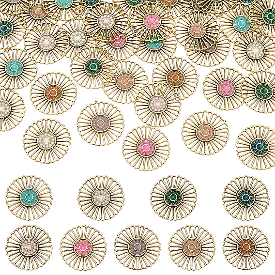 36шт. 9 цвета сплав эмаль цветок компоненты люстры звенья, для изготовления тканых полотен, античное золото 