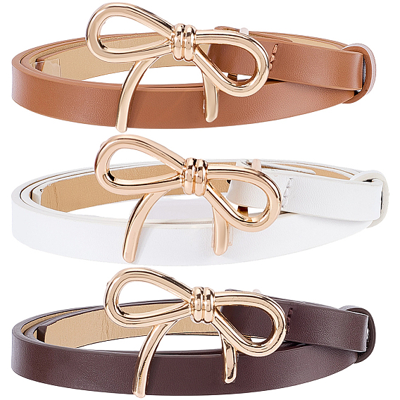 3pcs 3 ceintures à chaîne en cuir PU avec nœud papillon en alliage de couleurs pour femmes, or