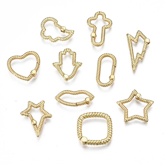 Brass Spring Gate Rings, Nickel Free, Star & Lightning & Palm & Heart & Oval & Lip & Rectangle & Cloud
