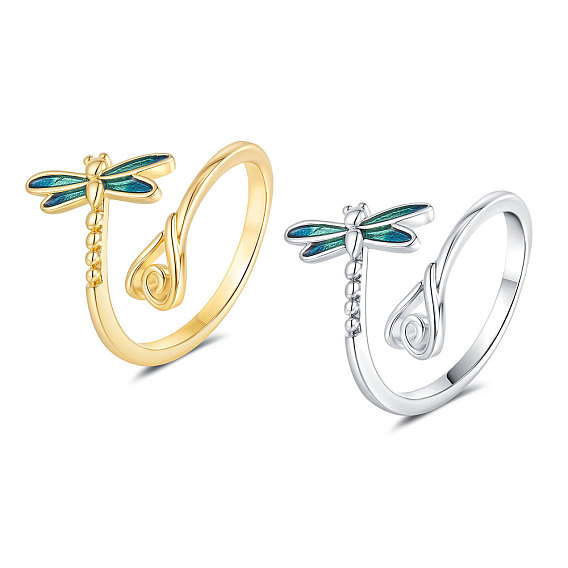 Brass Enamel Cuff Open Rings, Dragonfly