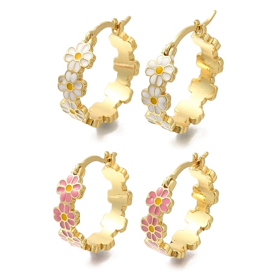 Серьги-кольца из латуни с цветочным покрытием, с эмалью, долговечный, без свинца и без кадмия, реальный 18 k позолоченный
