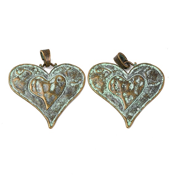 Сердце тибетский стиль сплава большие кулоны, без кадмия и без свинца, 61x64.5x2 мм, отверстие : 9x4 мм