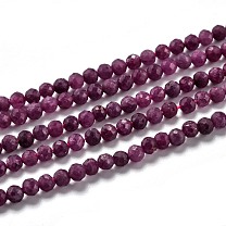 Natural Ruby Beads Strands, Faceted, Round