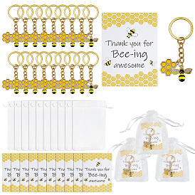 24 шт. брелоки из эмалевого сплава с пчелами, с железными кольцами и подарочными пакетами из органзы, бумажной карточкой и смолой