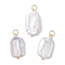 Натуральный жемчуг барокко подвески с жемчугом кеши, прямоугольные подвески с латунными петлями и 304 открытыми соединительными кольцами из нержавеющей стали, белые